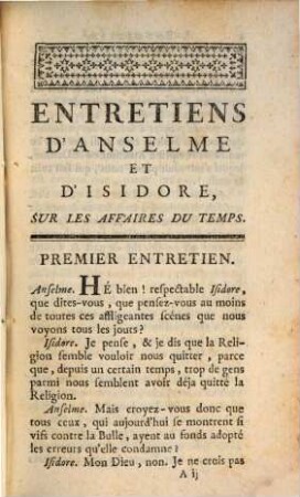 Entretiens d'Anselme et d'Isidore sur les affaires du temps