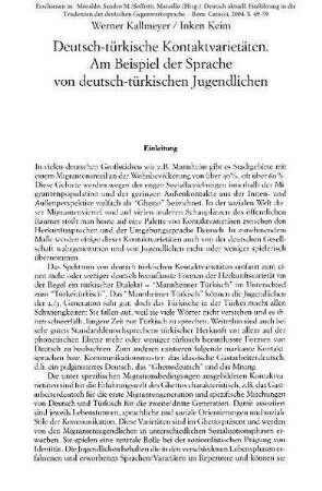 Deutsch-türkische Kontaktvarietäten. Am Beispiel der Sprache von deutsch-türkischen Jugendlichen