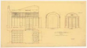 Warenhaus Wertheim, Leipziger Straße, Berlin 3. Bauabschnitt, Erweiterungsbau Voßstraße: Vorhalle an der Voßstraße, Mitteltreppenhaus: Schnitt, Wände, Decke, 1:25