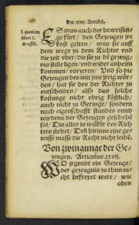 Von zwingunge der Gezeugen. Articulus. xxvii.