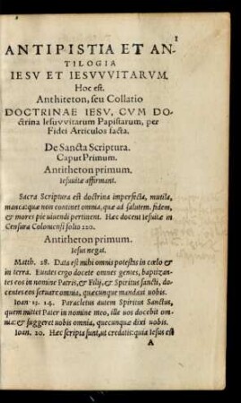 De Sancta Scriptura. Caput Primum.