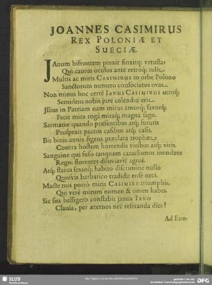 Johannes Casimirus Rex Poloniae Et Sueciae
