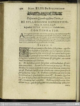 Disputatio Quadragesima Tertia De Syllogismo Sophistico