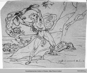 Der rasende Roland schlägt die Hirten mit einem Leichnam nieder - Orlando furioso abbatte i pastori con un cadavere