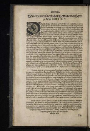 Vorrede an den Christlichen/Gottliebenden Leser/ zu dieser Edition.