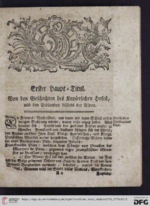 Erster Haupt-Titul: Von den Geschichten des Kayserlichen Hofes, und den Erblanden disseits der Alpen