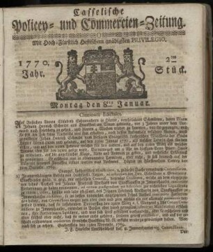 2tes Stueck, Montag den 8ten Januar. 1770