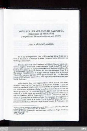 Note Sur Les Melamis De Pagaruša (République de Macédoine) (Enquête sur le terrain en mai-juin 1987) Liliana Mašulović-Marsol