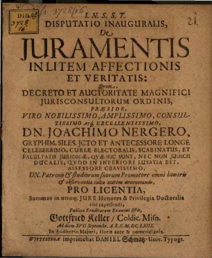 Disp. de iuramentis in litem affectionis et veritatis