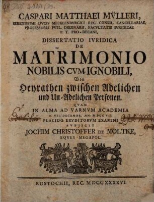 Disp. ... de matrimonio nobilis cum ignobili