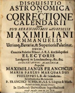 Disquisitio astronomica de correctione Calendarii