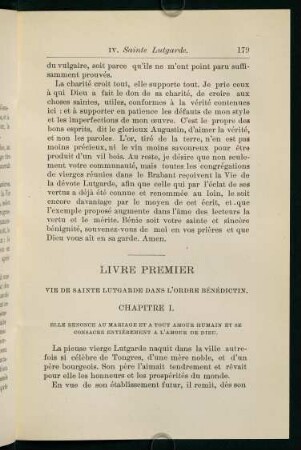 179-196, Livre Premier. Vie de Sainte Lutgarde dans l'Ordre Bénédictin