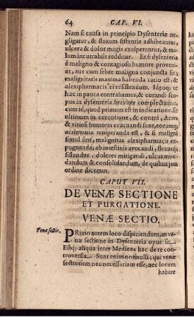 CAPUT VII. DE VENÆ SECTIONE ET PURGATIONE VENÆ SECTIO.
