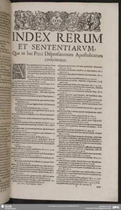 Index Rerum Et Sententiarum, Quae in hac Praxi Dispensationum Apostolicarum continentur