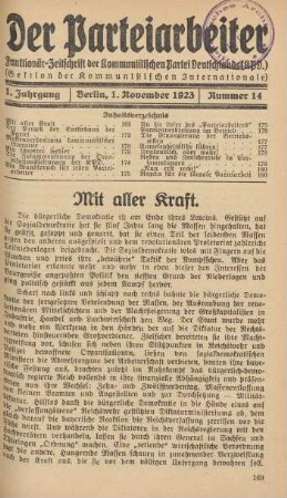 1. Jahrgang, Berlin, 1. November 1923, Nummer 14