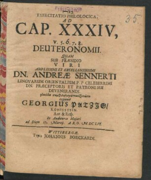 Exercitatio Philologica, Ad Cap. XXXIV, v. 5.6.7.8. Deuteronomii