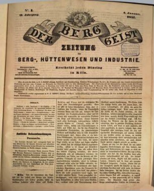 Der Berggeist : Zeitung für Berg-, Hüttenwesen u. Industrie. 2. 1857