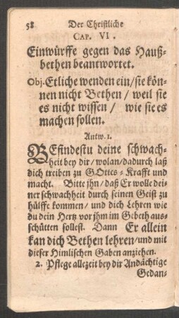 Cap. VI. Einwürffe gegen das Haußbethen beantwortet.