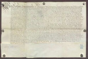 Erblehenbrief des Markgrafen Carl II. von Baden-Durlach für Veltin Zimmermann über den Hunehof zu Graben