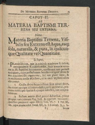 Caput II. De Materia Baptismi Terrena Seu Externa.