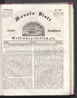 9. Jahrgang. N° 107. Bremen. 1859. November