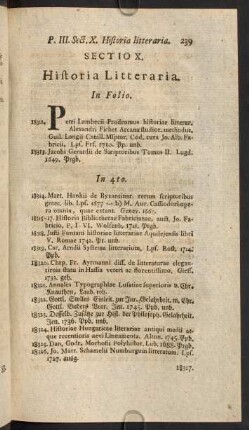 Sectio X. Historia Litteraria.