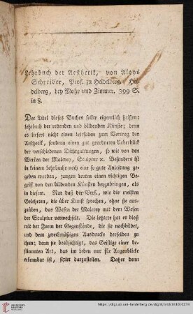 Lehrbuch der Aesthetik, von Aloys Schreiber, Prof. zu Heidelberg