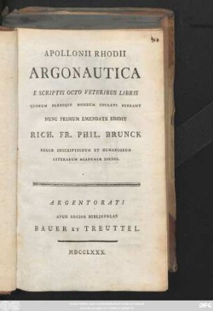 Apollonii Rhodii Argonautica E Scriptis Octo Veteribus Libris Quorum Plerique Nondum Collati Fuerant