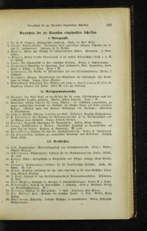 Verzeichnis der zur Recension eingesandten Schriften