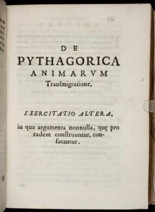 Exercitatio Altera, in qua argumenta nonnulla, quae pro eadem construuntur, confutantur.