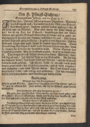 Am H. Pfingst-Erchtag / Evangelium Johan. am 10. Cap. v. 1.