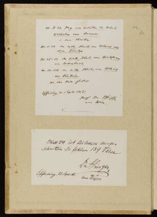 2 Zettel mit Notizen zur Handschrift (eingeklebt), Efferding 1866 und 1886