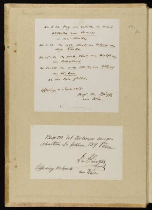 2 Zettel mit Notizen zur Handschrift (eingeklebt), Efferding 1866 und 1886