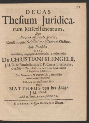 Decas Thesium Iuridicarum Miscellanearum