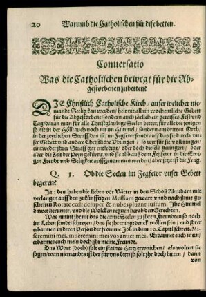 Conversatio Was die Catholischen bewegt für die Abgestorbenen zubetten?