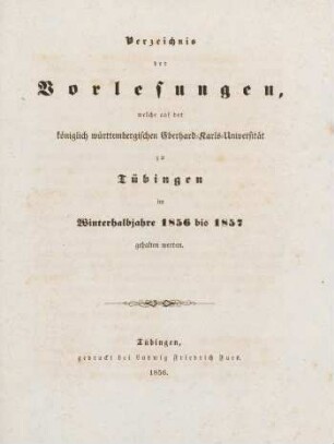 Vorlesungsverzeichnis 1856/57
