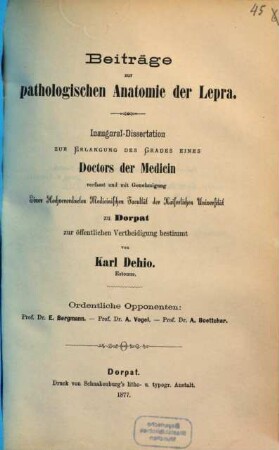 Beiträge zur pathologischen Anatomie der Lepra