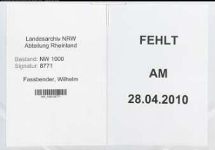 Entnazifizierung Wilhelm Fassbender, geb. 15.08.1908 (Verw.Sekretaer)