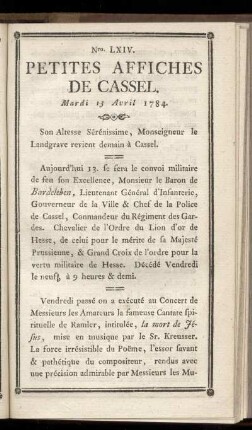 No LXIV (Mardi 13 Avril 1784)