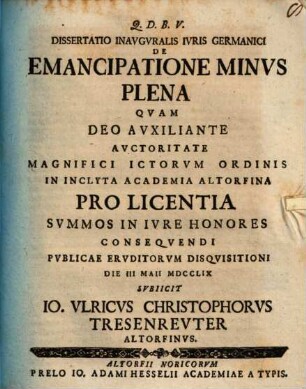 Diss. inaug. ... de emancipatione minus plena