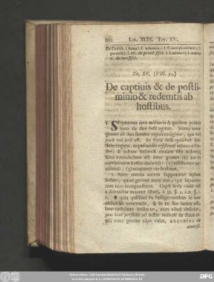 Tit. XV. (VIII. 51.) De captivis & de postliminio & redemtis ab hostibus.