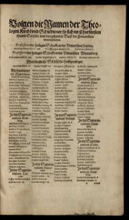 Volgen die Namen der Theologen Kirchen und Schuldiener/ so ... dem vorgehenden Buch der Concordien unterschrieben.