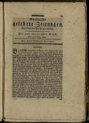 Ein und zwanzigstes Stück, den 21ten May 1791.