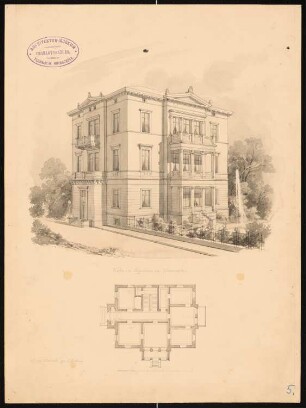 Wohn- und Logierhaus, Kreuznach: Grundriss, perspektivische Ansicht