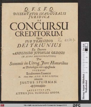 Dissertatio Inauguralis Iuridica De Concursu Creditorum