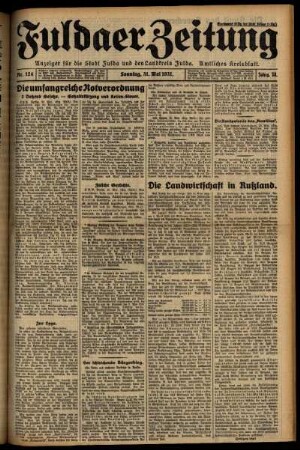 Erste Ausgabe vom Sonntag, den 31. Mai 1931.