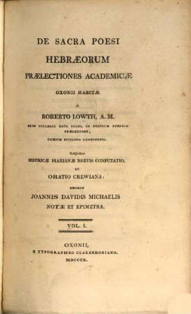 De sacra poesi Hebraeorum praelectiones academicae, 1