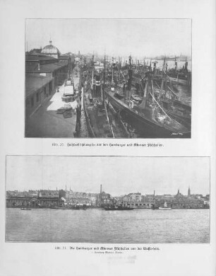 Abb. 20 Hochseefischdampfer vor den Hamburg und Altonaer Fischhallen. Abb. 21 Die Hamburger und Altonaer Fischhallen von der Wasserseite.