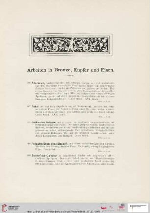 Arbeiten in Bronze, Kupfer und Eisen (Nr. 186 - 203)