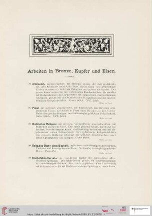 Arbeiten in Bronze, Kupfer und Eisen (Nr. 186 - 203)